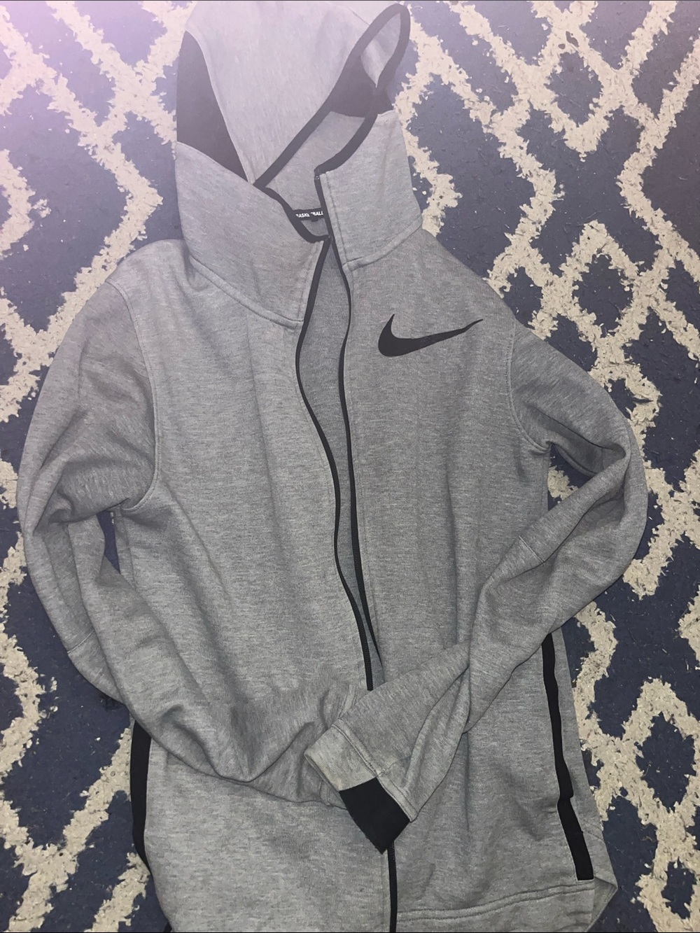 Nike Light Grey Hooded Full-Zip Jacket with Black Swoosh